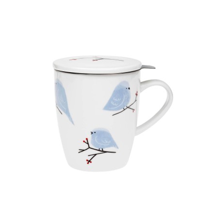 Porcelánový hrnek s nerez. sítkem a pokličkou - Ptáčci, 350 ml