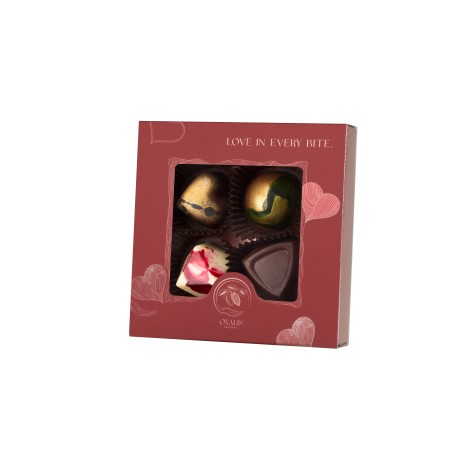 Dárková krabička se 4 pralinkami - červená