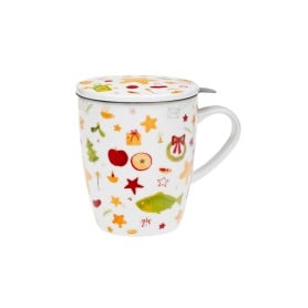 Vánoční tradice - porcelánový hrnek s nerez sítkem a pokličkou, 350 ml