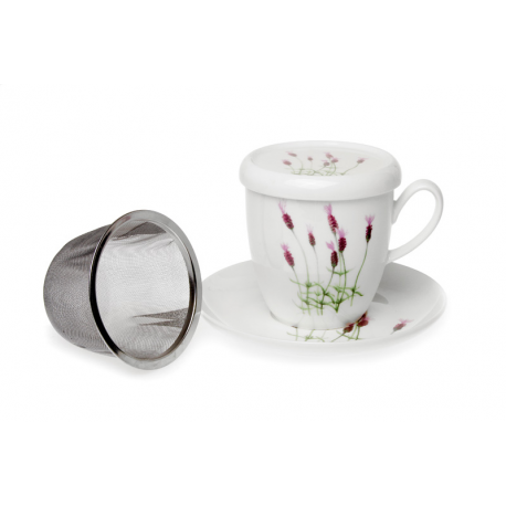 Lavender 0.33 l - porcelain mug with a strainer and saucer