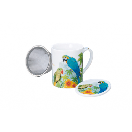 Parrot - porcelain mug with a strainer and lid 0.25 l