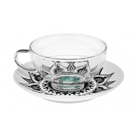 Mandala Lotus 0.2 l glass mug and porcelain saucer