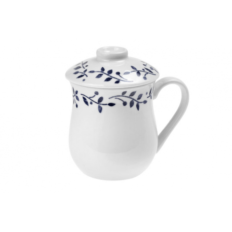 Herbs Blue Leaves - porcelain mug with strainer 0.33 l