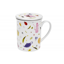 Czech Meadow porcelain mug 0.25 l, with a lid and stainless steel strainer