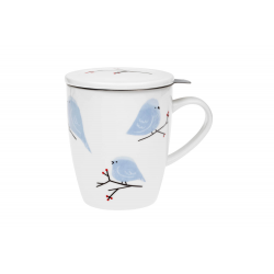Ptáčci - porcelánový hrnek s nerez. sítkem a pokličkou 0,35 l
