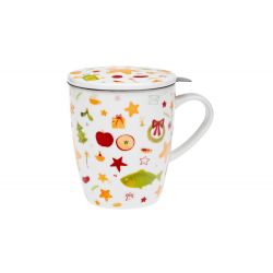 Vánoční tradice - porcelánový hrnek s nerez. sítkem a pokličkou 0,35 l