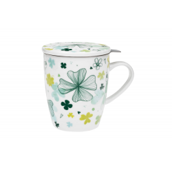 Čtyřlístek - porcelánový hrnek s nerez. sítkem a pokličkou 0,35 l